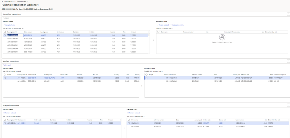 Funding reconciliation worksheet
